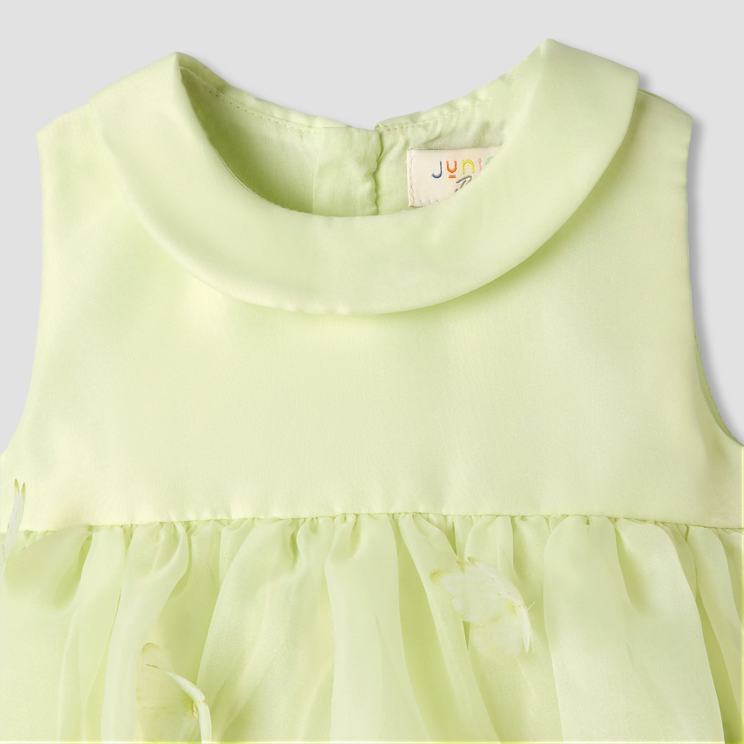 Juniors Round Neck Sleeveless A-line Dress with Butterfly Applique Detail