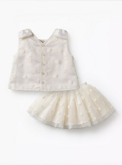 Juniors V-neck Sleeveless Top and Skirt Set with 3D Floral Applique-baby-girls-clothing-setsandcoords-image-2
