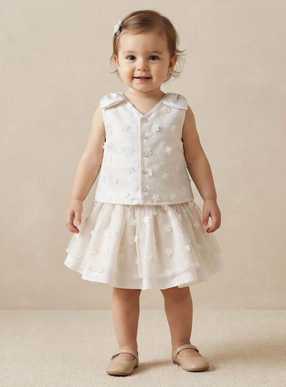 Juniors V-neck Sleeveless Top and Skirt Set with 3D Floral Applique-baby-girls-clothing-setsandcoords-image-1