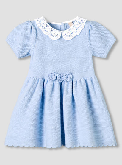 Giggles Peter Pan Collar Short Sleeve A-line Dress with Floral Applique-baby-girls-clothing-dressesandjumpsuits-image-2