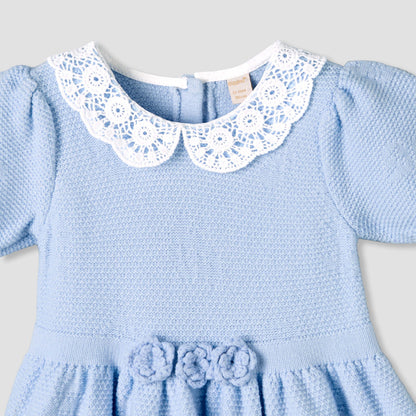 Giggles Peter Pan Collar Short Sleeve A-line Dress with Floral Applique