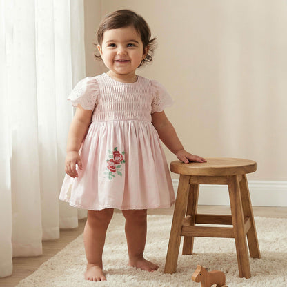 Giggles Round Neck Short Sleeves A-line Dress with Bloomers - Pink / 18-24 mths