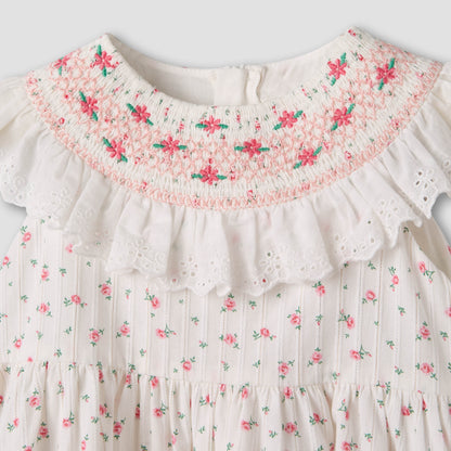 Giggles Round Neck Sleeveless A-line Dress and Headband with Floral Print