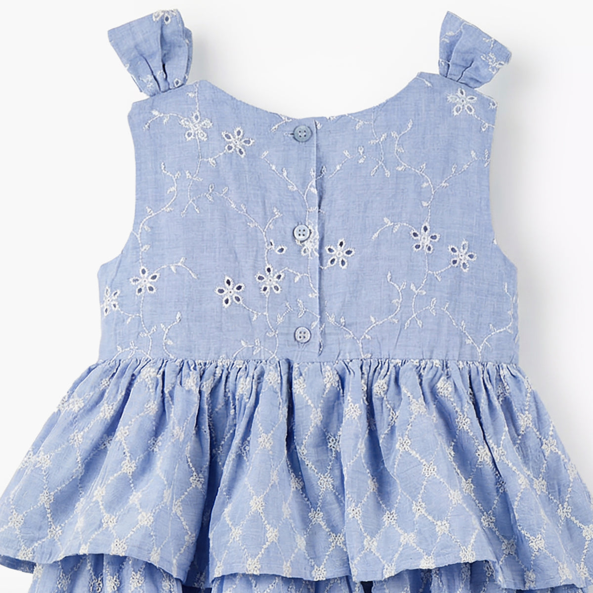 Giggles Round Neck Sleeveless Tiered Dress with Embroidered Detail