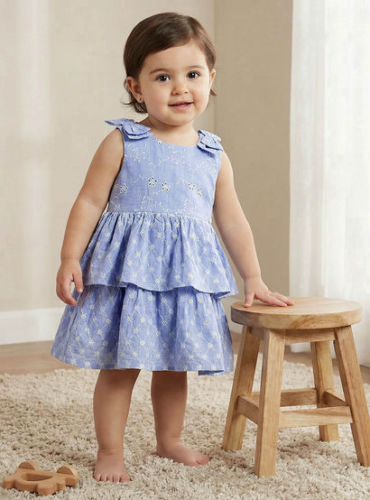 Giggles Round Neck Sleeveless Tiered Dress with Embroidered Detail-baby-girls-clothing-dressesandjumpsuits-image-1
