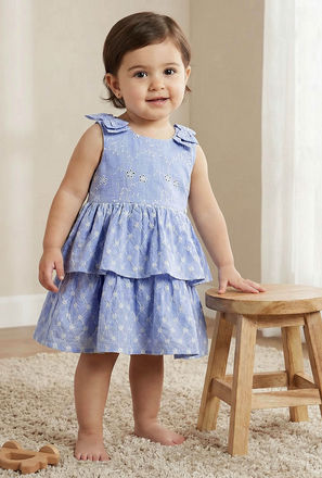 Giggles Round Neck Sleeveless Tiered Dress with Embroidered Detail