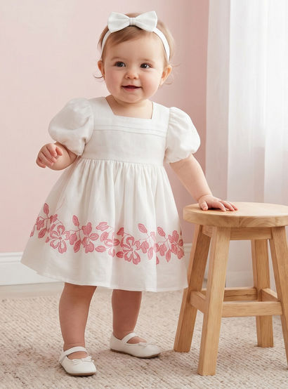 Giggles Square Neck Short Sleeves A-line Dress with Headband-baby-girls-clothing-dressesandjumpsuits-image-1