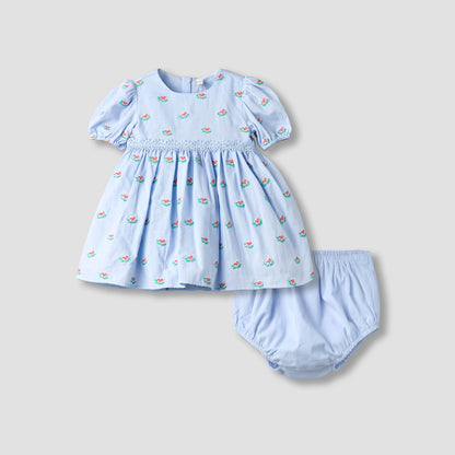 Giggles Round Neck Short Sleeve Dress with Bloomers