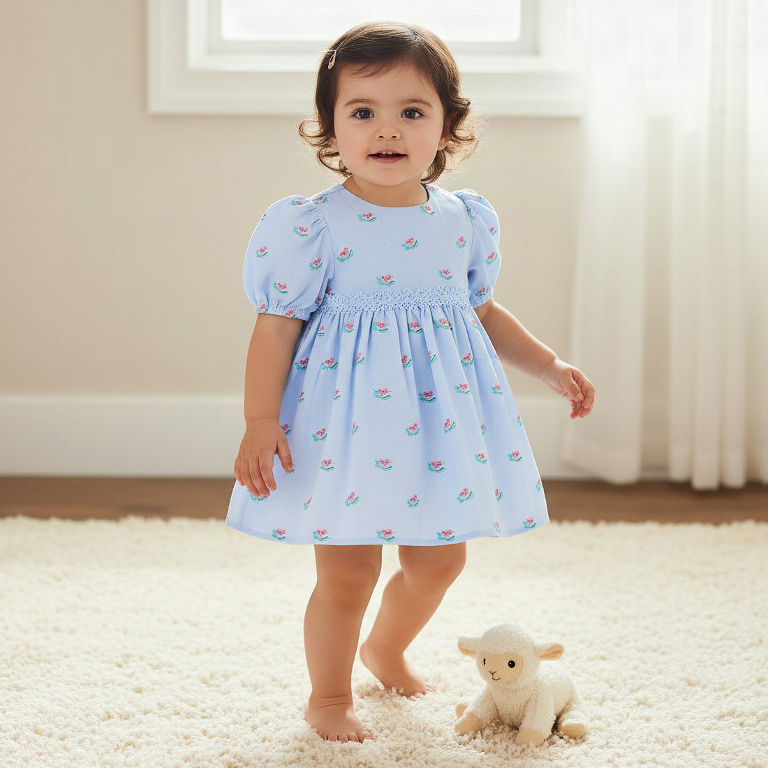 Giggles Round Neck Short Sleeve Dress with Bloomers - Blue / 24-36 mths