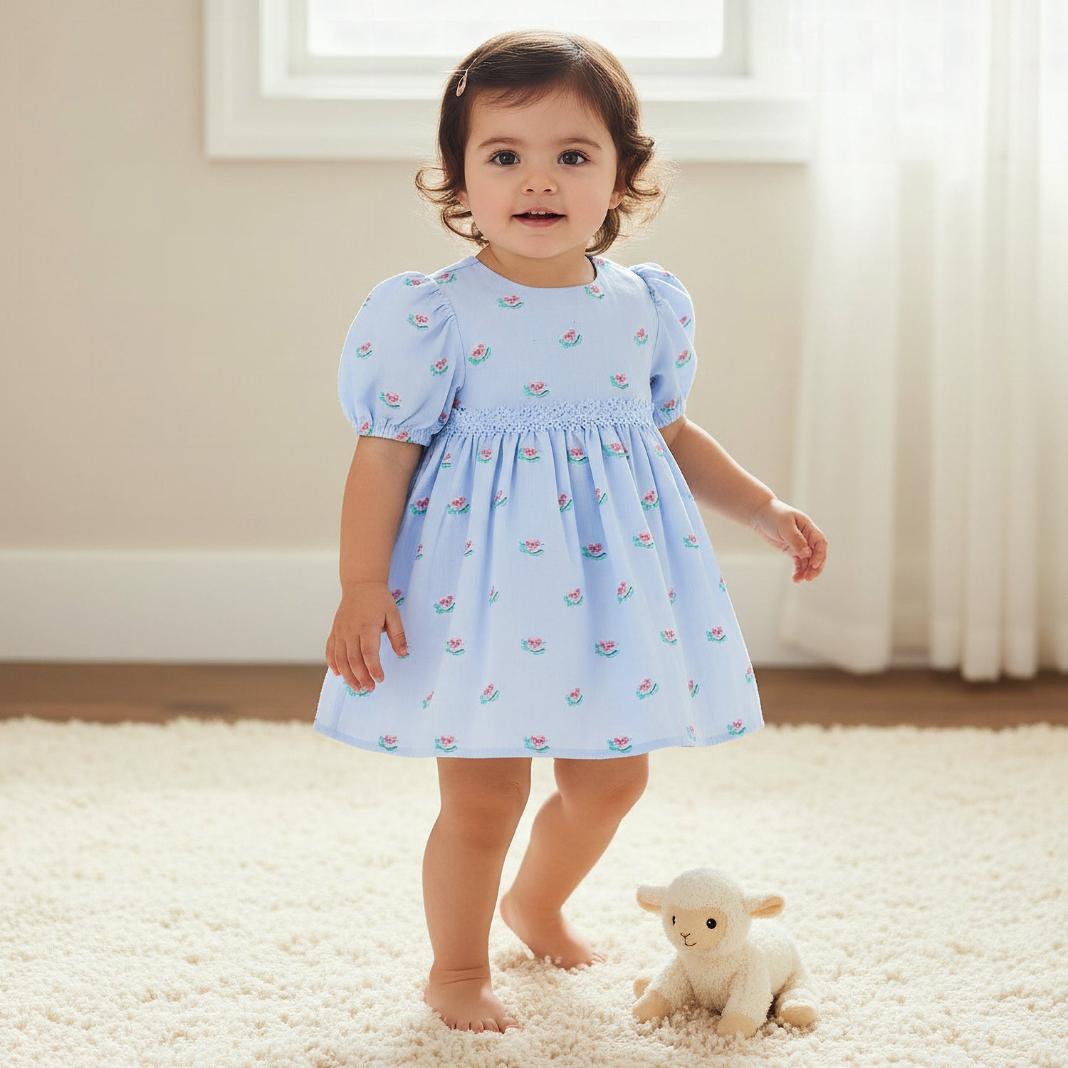 Giggles Round Neck Short Sleeve Dress with Bloomers - Blue / 24-36 mths