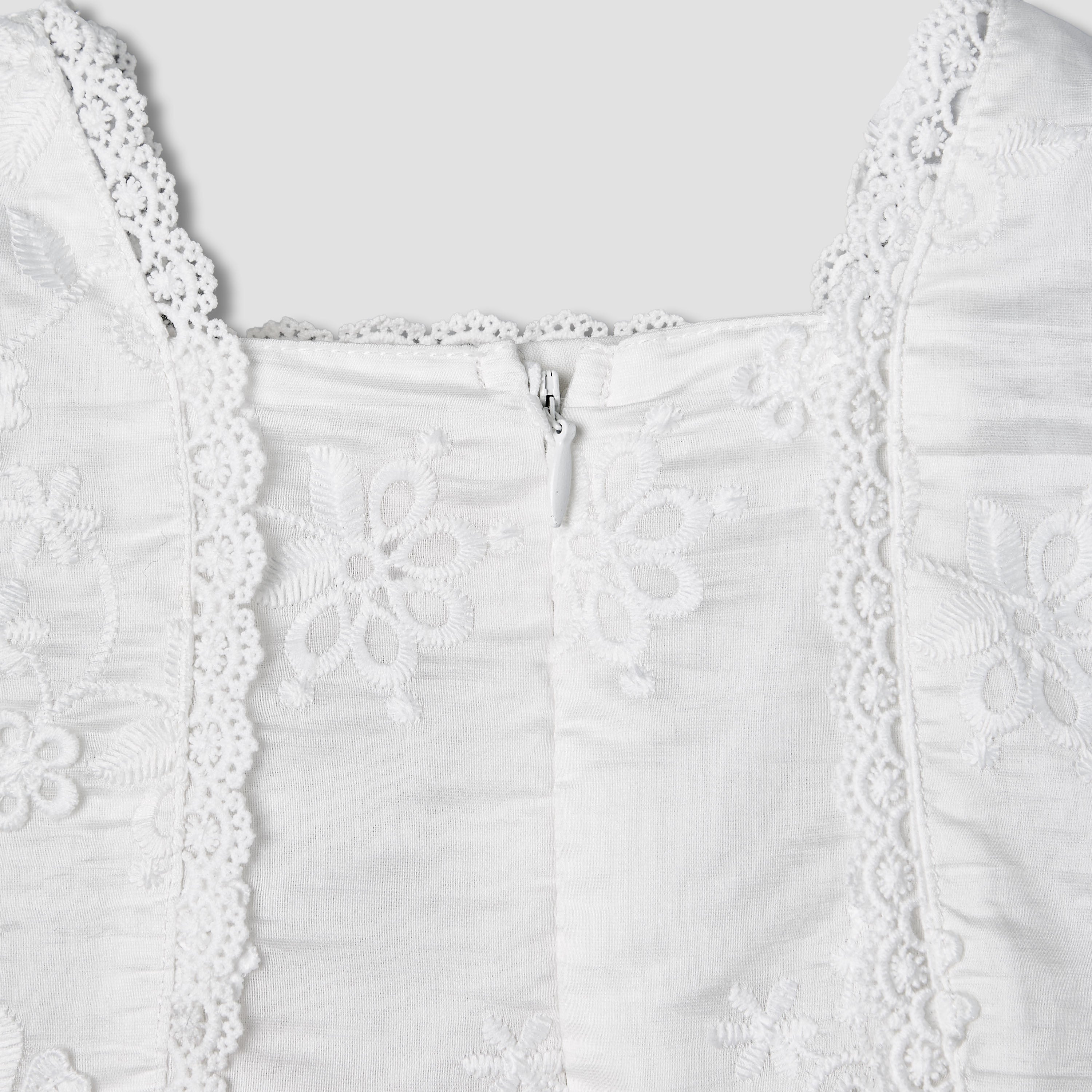 Giggles Square Neck Sleeveless A-line Dress with Lace Design