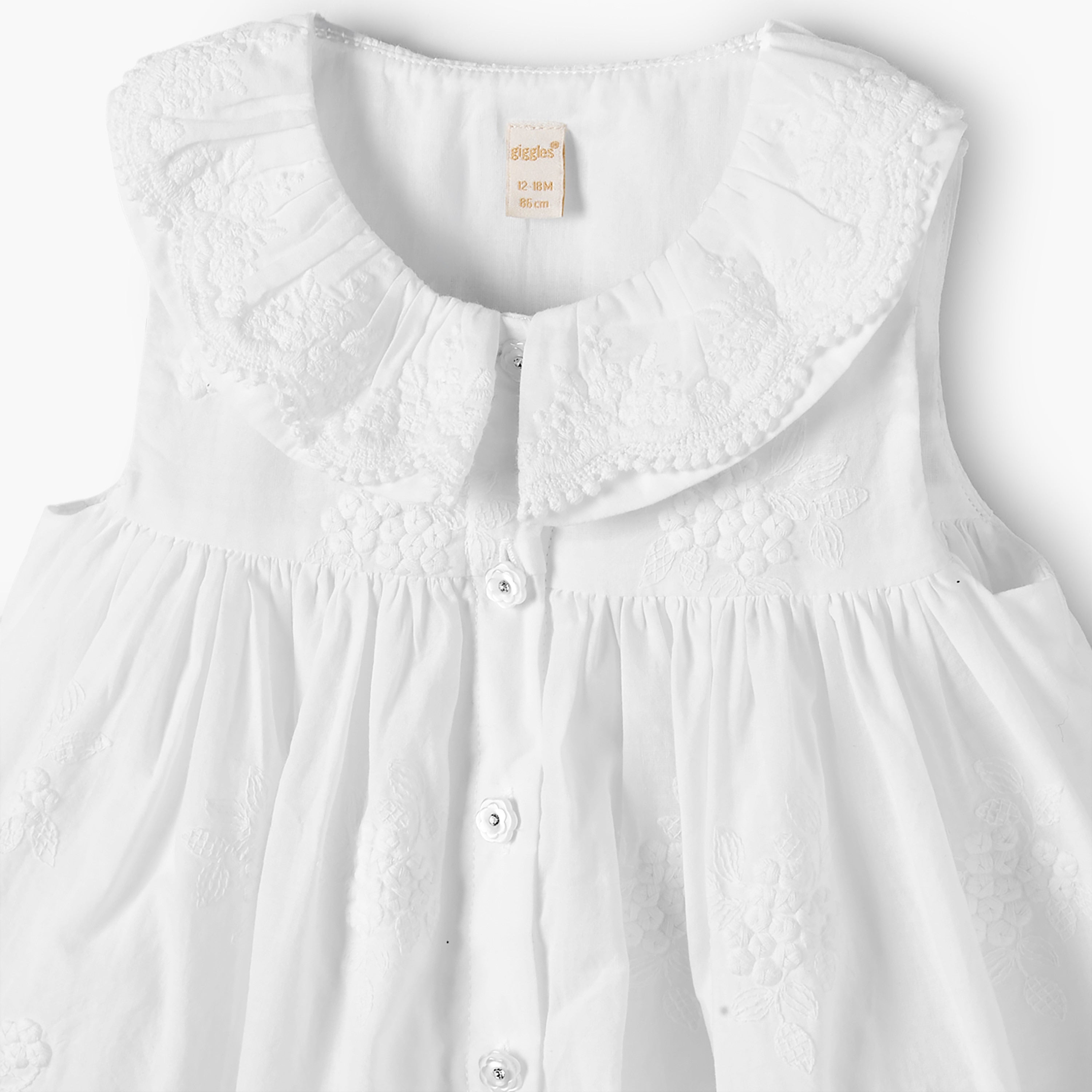 Giggles Collared Sleeveless Knee Length A-Line Dress with Embroidery
