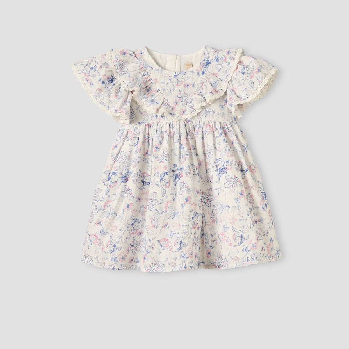 Giggles Round Neck Short Sleeves Knee-Length Dress with Floral Print