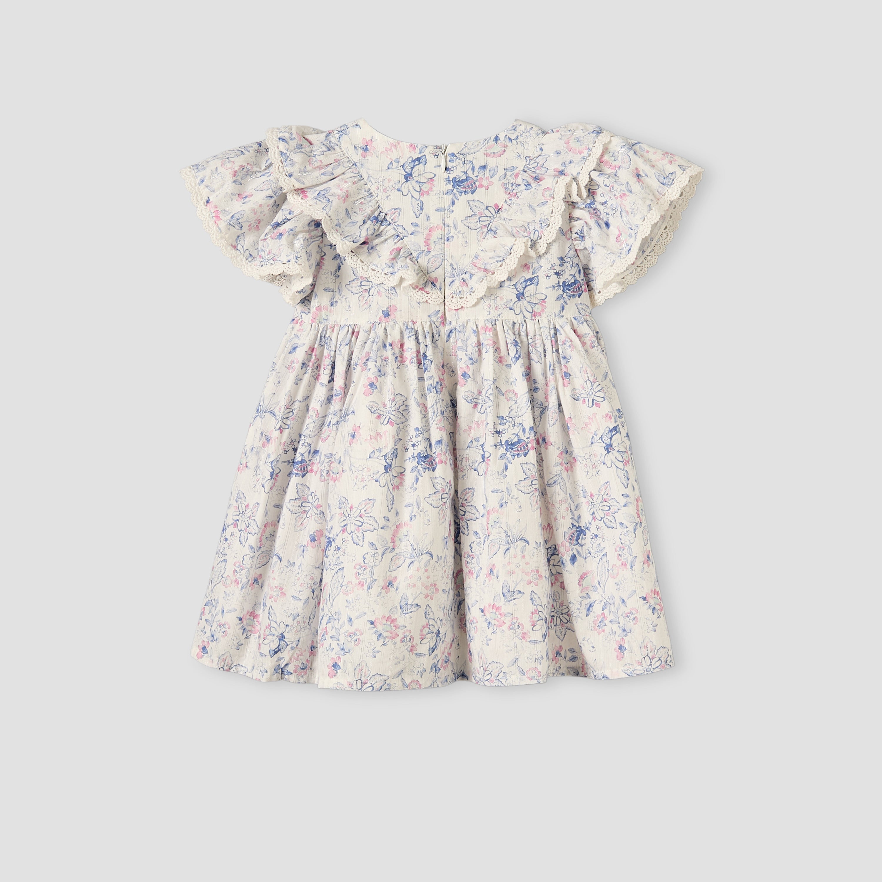 Giggles Round Neck Short Sleeves Knee-Length Dress with Floral Print