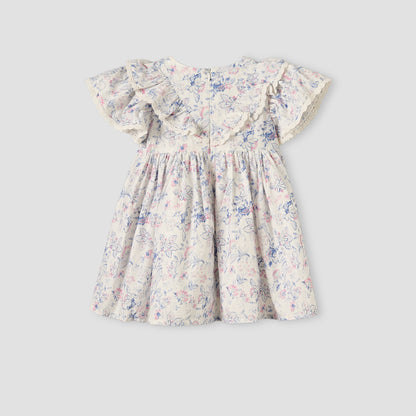 Giggles Round Neck Short Sleeves Knee-Length Dress with Floral Print