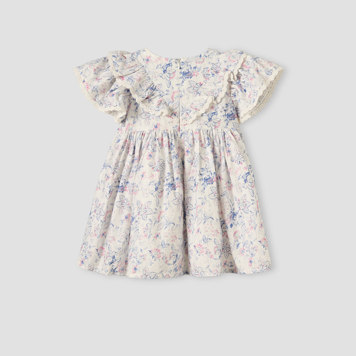 Giggles Round Neck Short Sleeves Knee-Length Dress with Floral Print