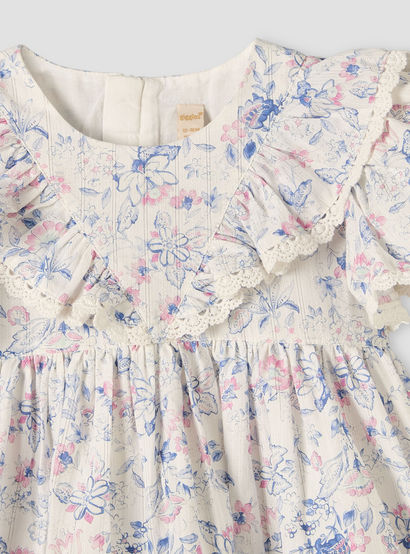 Giggles Round Neck Short Sleeves Knee-Length Dress with Floral Print-baby-girls-clothing-dressesandjumpsuits-image-4