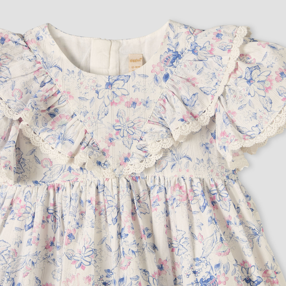Giggles Round Neck Short Sleeves Knee-Length Dress with Floral Print