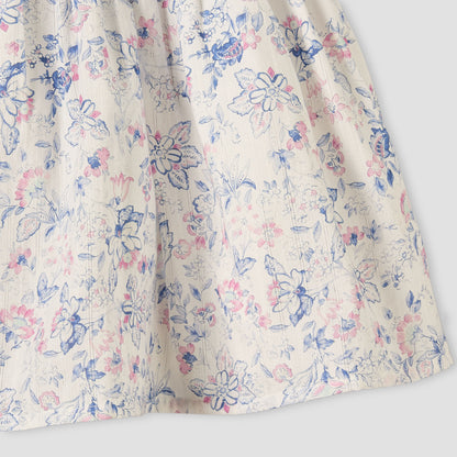 Giggles Round Neck Short Sleeves Knee-Length Dress with Floral Print