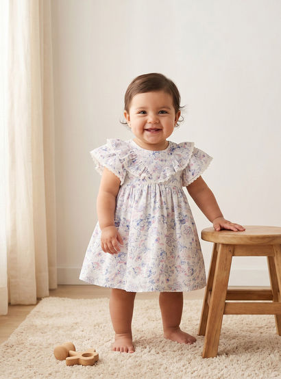 Giggles Round Neck Short Sleeves Knee-Length Dress with Floral Print-baby-girls-clothing-dressesandjumpsuits-image-1
