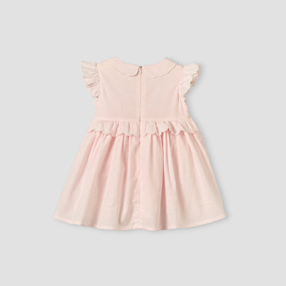 Giggles Peter Pan Collar Sleeveless Knee-Length Dress with Floral Embroidery