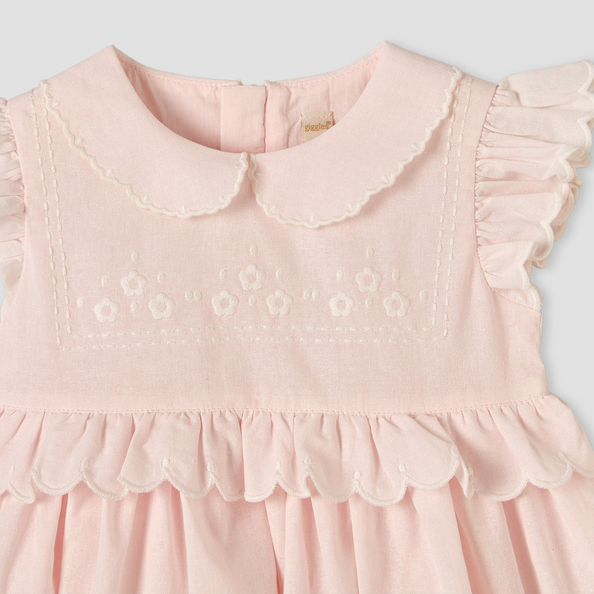 Giggles Peter Pan Collar Sleeveless Knee-Length Dress with Floral Embroidery