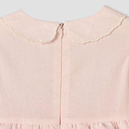 Giggles Peter Pan Collar Sleeveless Knee-Length Dress with Floral Embroidery