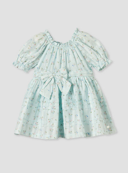 Giggles Round Neck Short Sleeve Knee-Length Dress with Floral Print-baby-girls-clothing-dressesandjumpsuits-image-2