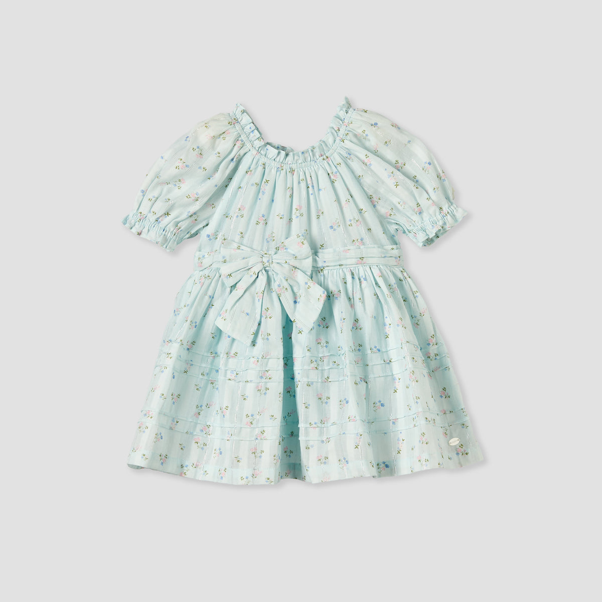 Giggles Round Neck Short Sleeve Knee-Length Dress with Floral Print