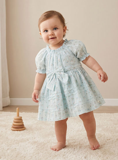 Giggles Round Neck Short Sleeve Knee-Length Dress with Floral Print-baby-girls-clothing-dressesandjumpsuits-image-1