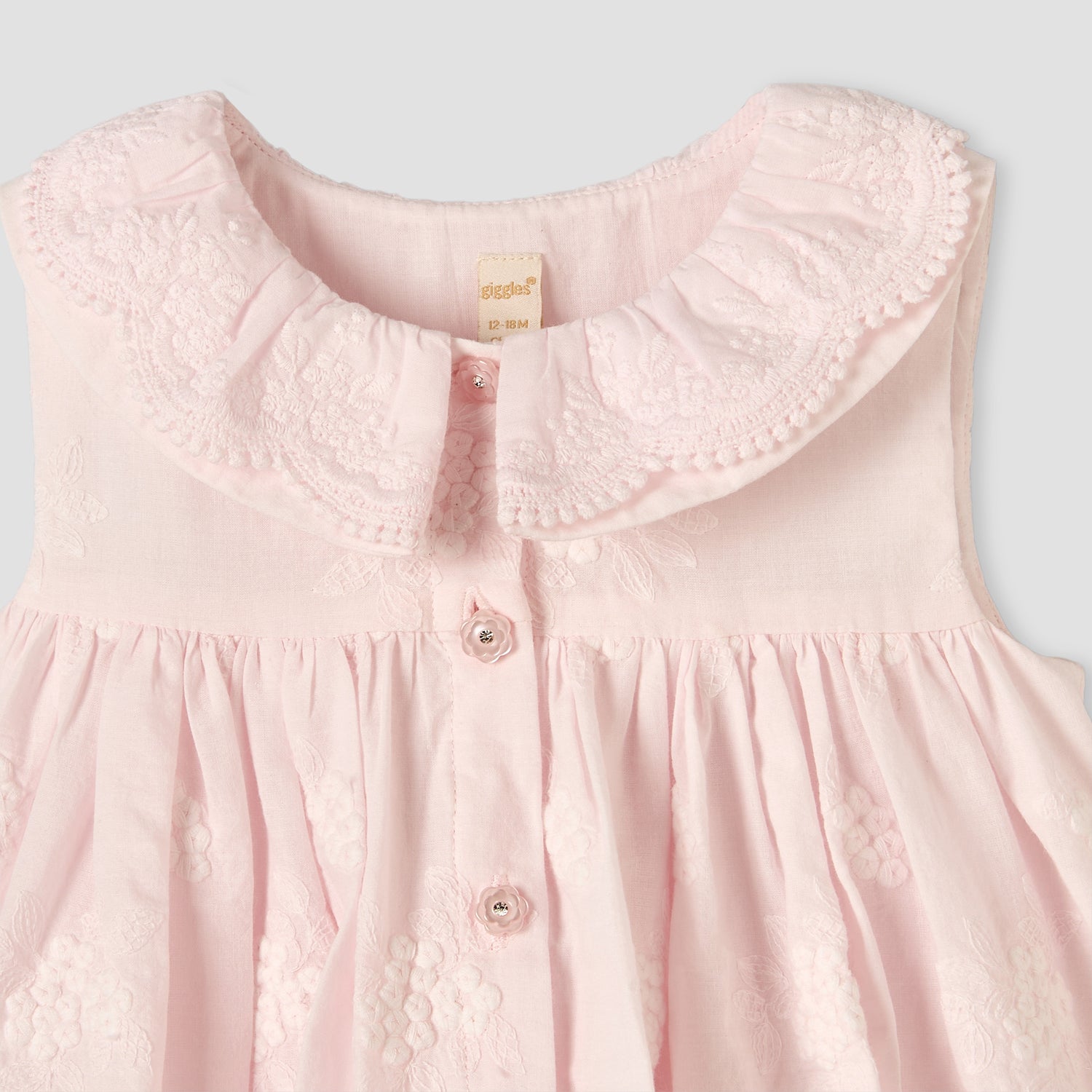 Giggles Collared Sleeveless Knee-Length A-line Dress with Embroidery