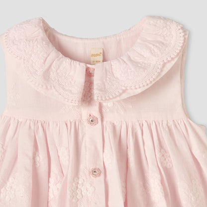 Giggles Collared Sleeveless Knee-Length A-line Dress with Embroidery