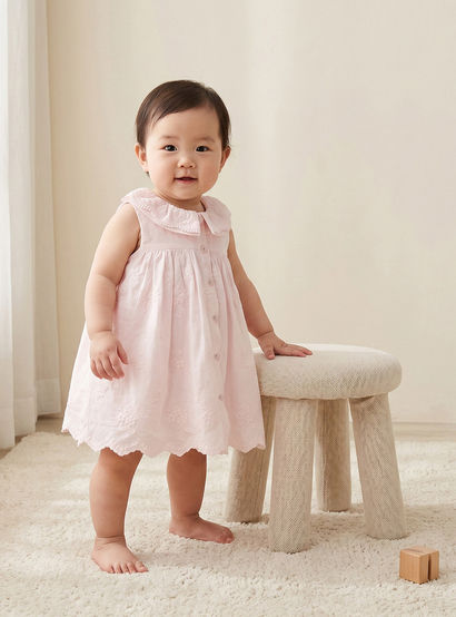 Giggles Collared Sleeveless Knee-Length A-line Dress with Embroidery-baby-girls-clothing-dressesandjumpsuits-image-1