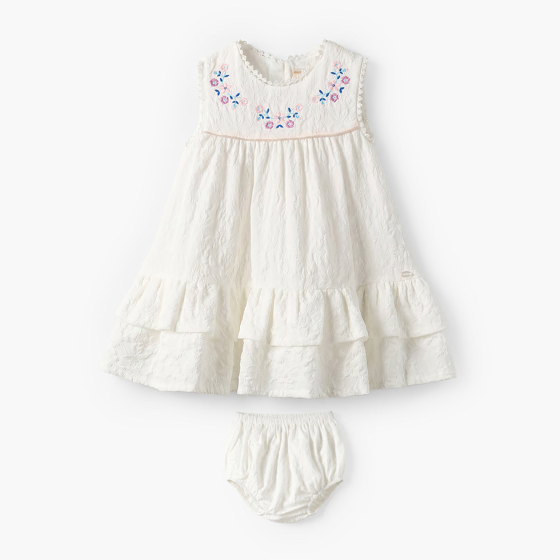 Giggles Round Neck Sleeveless Knee Length A-Line Dress with Bloomers - White / 12-18 mths