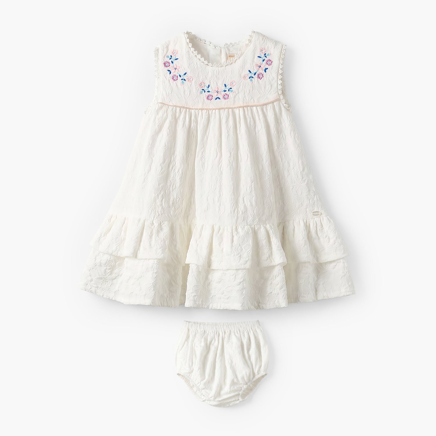 Giggles Round Neck Sleeveless Knee Length A-Line Dress with Bloomers - White / 12-18 mths