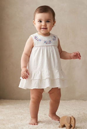 Giggles Round Neck Sleeveless Knee Length A-Line Dress with Bloomers