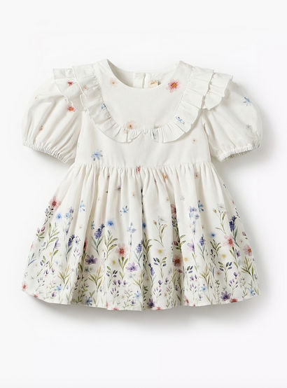 Giggles Round Neck Short Sleeves A-line Dress with Floral Print-baby-girls-clothing-dressesandjumpsuits-image-2