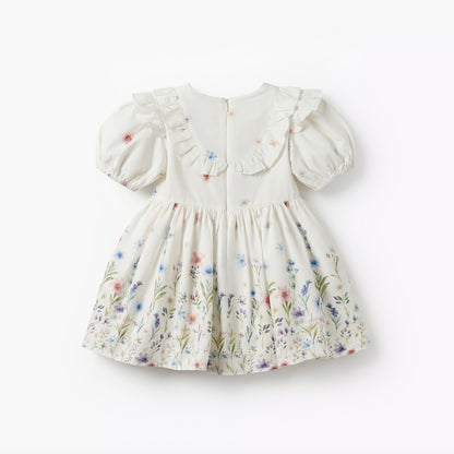 Giggles Round Neck Short Sleeves A-line Dress with Floral Print