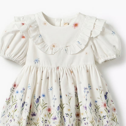 Giggles Round Neck Short Sleeves A-line Dress with Floral Print