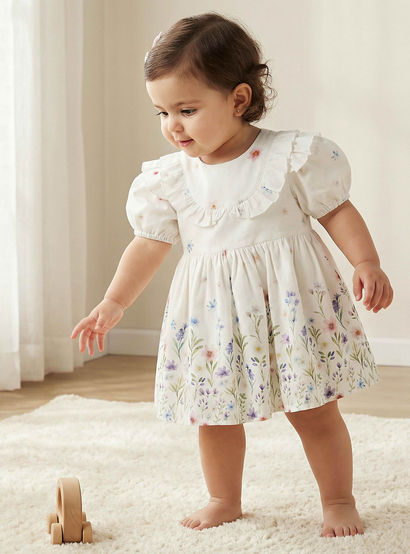 Giggles Round Neck Short Sleeves A-line Dress with Floral Print-baby-girls-clothing-dressesandjumpsuits-image-1
