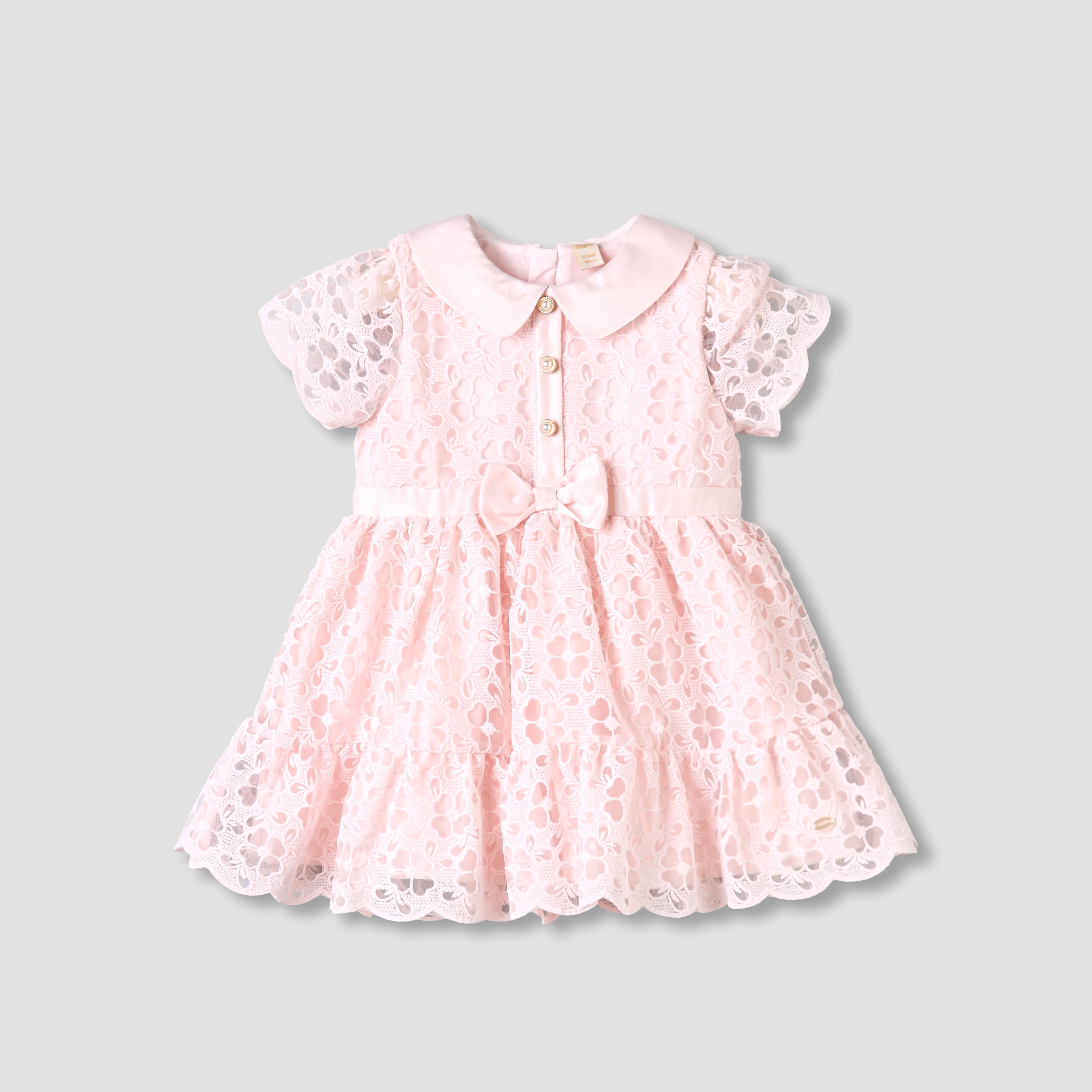 Giggles Peter Pan Collar Short Sleeves A-line Dress with Lace and Bow Design