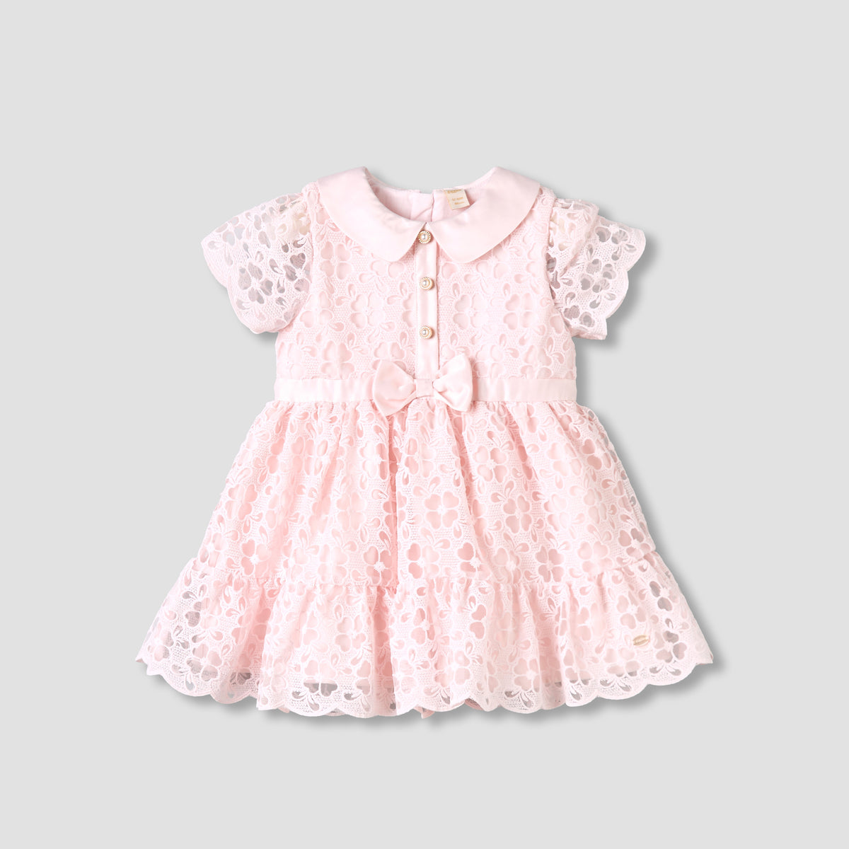 Giggles Peter Pan Collar Short Sleeves A-line Dress with Lace and Bow Design