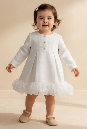 Giggles Round Neck Long Sleeves Dress with Ruffle Detail