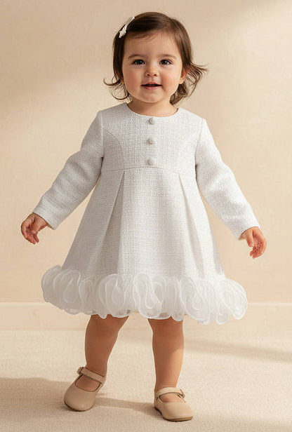 Giggles Round Neck Long Sleeves Dress with Ruffle Detail