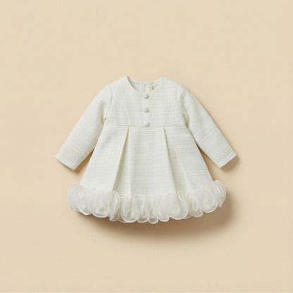 Giggles Round Neck Long Sleeves Dress with Ruffle Detail