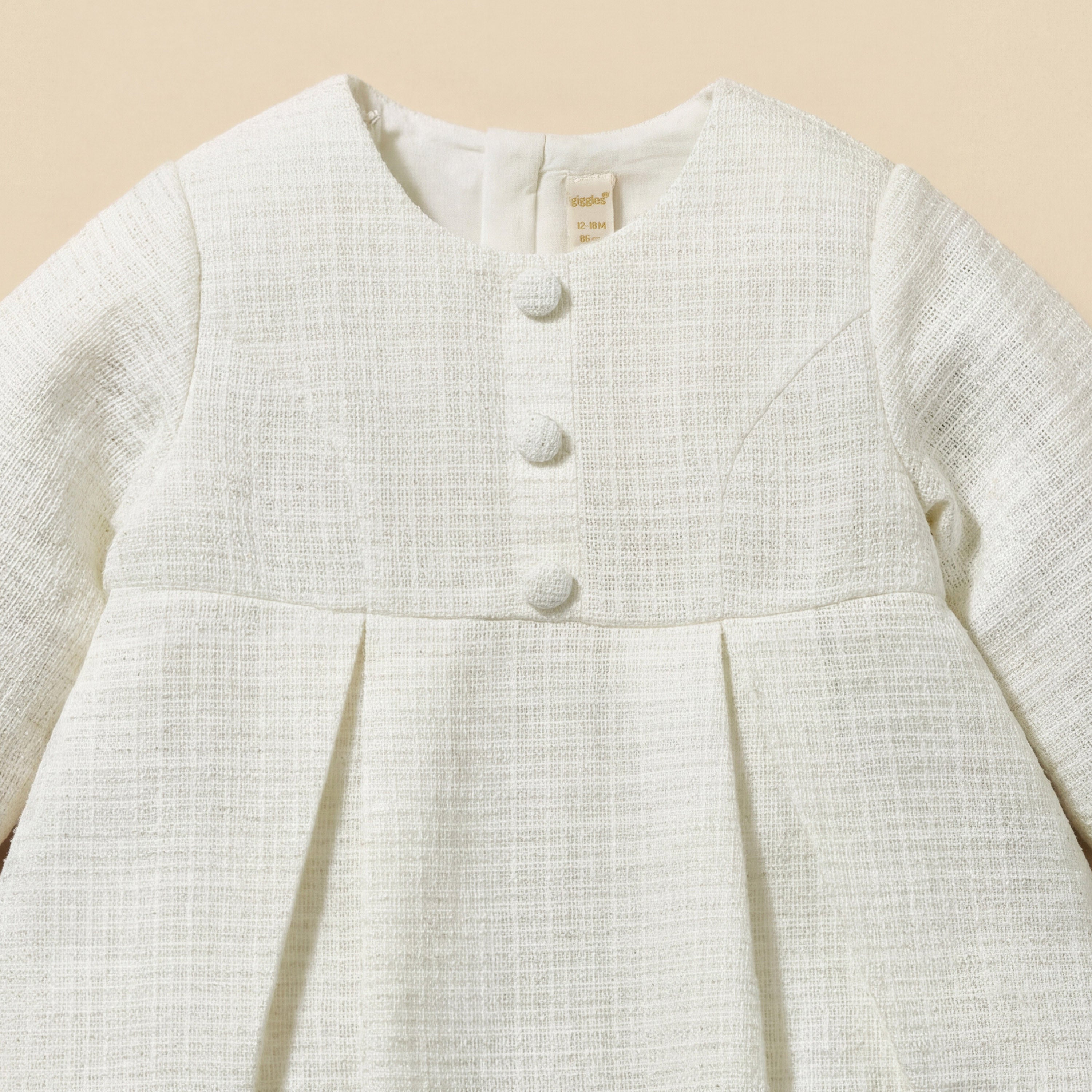 Giggles Round Neck Long Sleeves Dress with Ruffle Detail