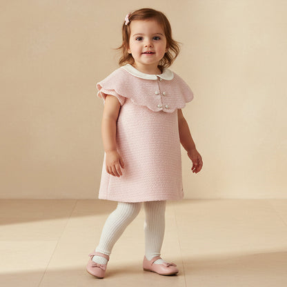 Giggles Peter Pan Collar Short Sleeves A-line Dress with Tights - Multicolour / 12-18 mths