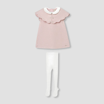 Giggles Peter Pan Collar Short Sleeves A-line Dress with Tights