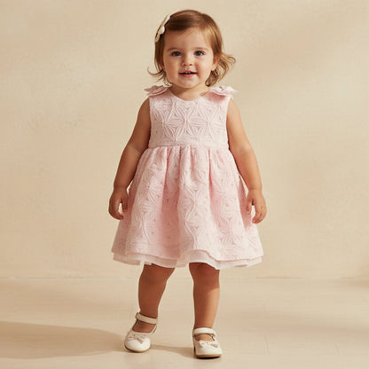 Giggles V-neck Sleeveless A-line Dress with Lace and Bow Design - Pink / 24-36 mths