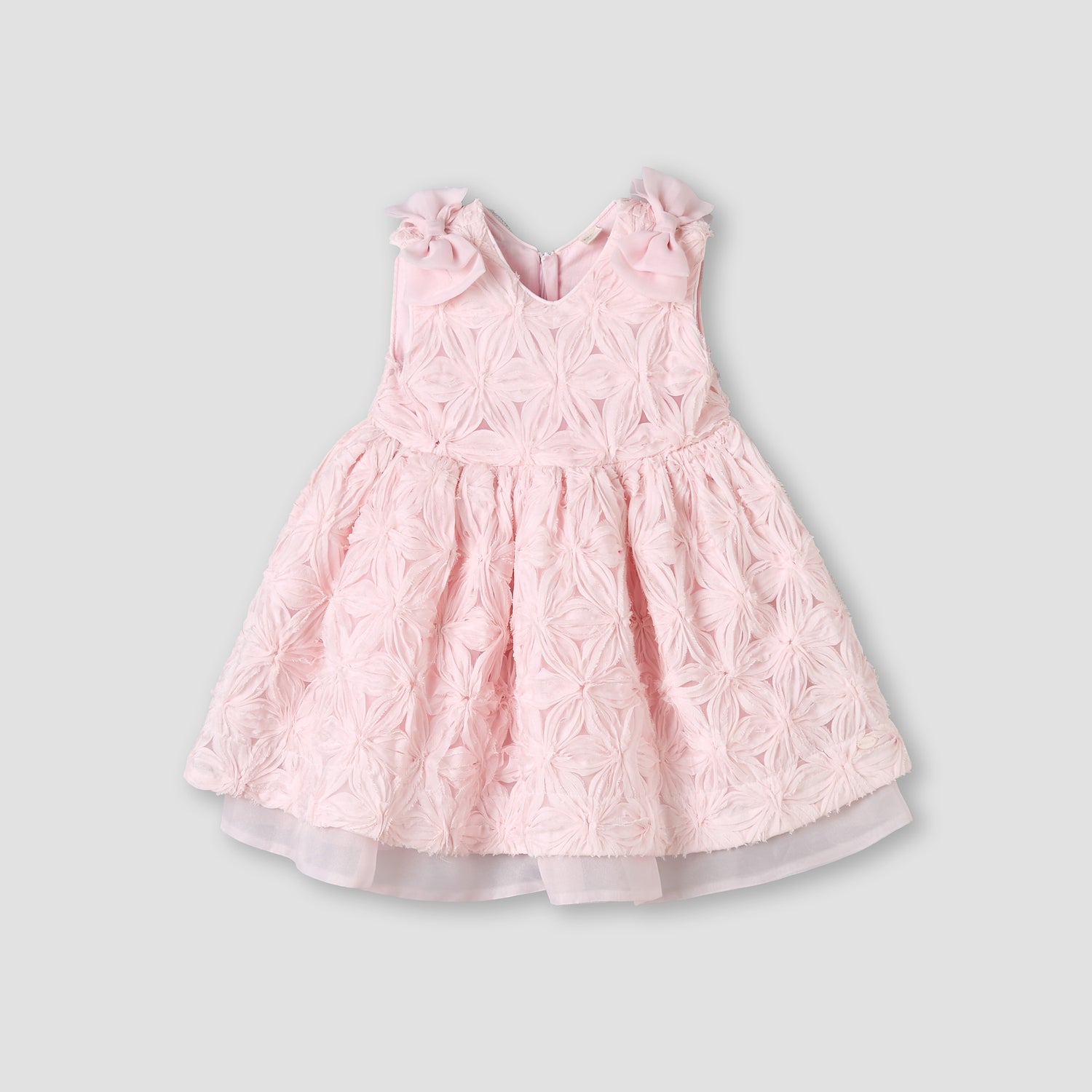 Giggles V-neck Sleeveless A-line Dress with Lace and Bow Design